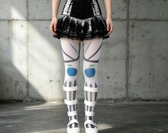 Purple Vein Neuro Print White Sheer Tights Dark Goth Alt Y2K Legwear