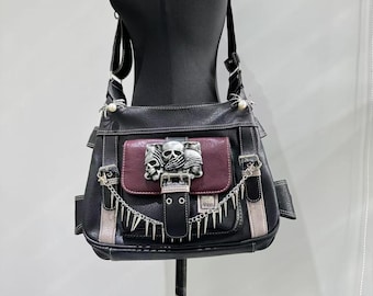 Y2K Punk Skull Patch Messenger Bag: PU Leather Crossbody