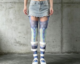 Gradient Moth Print Full Coverage Sheer Tights Alt Y2K Cyber Grunge Hosiery