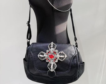 Y2K Goth Crossbody Bag: Black PU Leather Punk Handbag