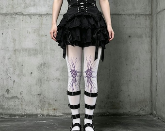 Purple Vein Neuro Print White Sheer Tights Dark Goth Alt Y2K Legwear