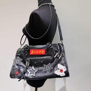 Bolso bandolera unisex de piel sintética con parche punk Y2K