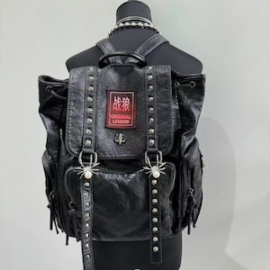 Y2k Unique sac à dos avec écusson gothique tendance noir cartable d'école unisexe quotidien sac à dos sac d'ordinateur portable chaîne en cuir sac à dos cadeau au choix sac unisexe