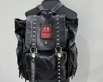 バッグ 00s funny tyranno backpack punk y2k Gothic Y2K Backpack - Womens Punk Rivet Chain School Bag