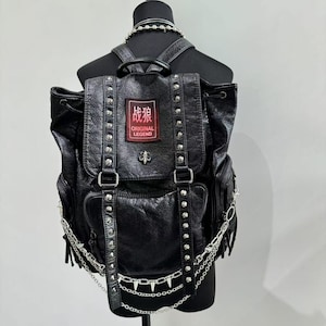 Y2k Unique sac à dos croisé en métal à la mode noir cartable unisexe sac à dos quotidien sac d'ordinateur portable en cuir chaîne sac à dos cadeau au choix sac unisexe