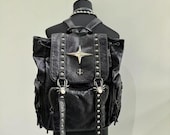 Y2k Unique Metal Cross Backpack Trendy Black School Bag Unisex