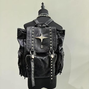 Y2k Unique sac à dos croisé en métal à la mode noir cartable unisexe sac à dos quotidien sac pour ordinateur portable sac à dos en cuir cadeau au choix sac unisexe