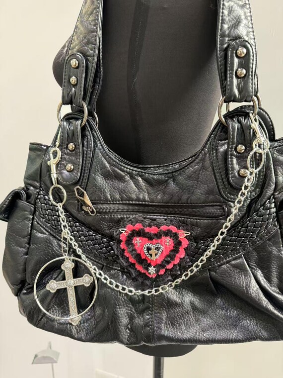 Y2k Unique Fairy Pink Patch Shoulder Bag Trendy Black