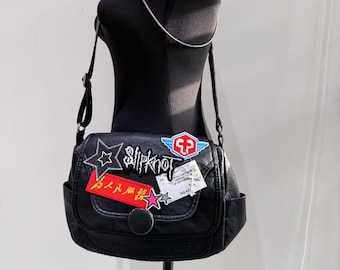 Y2K Emo Shoulder Bag Women Patches Punk Design Girl Soft PU 