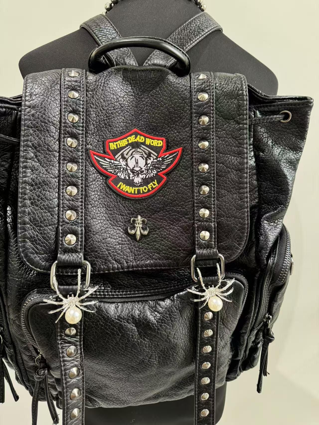 Y2k Goth PU Leather Backpack: Studded Chain Laptop Bag - Etsy