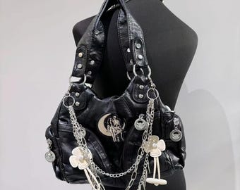 Y2k Goth PU Leather Shoulder Bag: Chain & Crossbody Strap