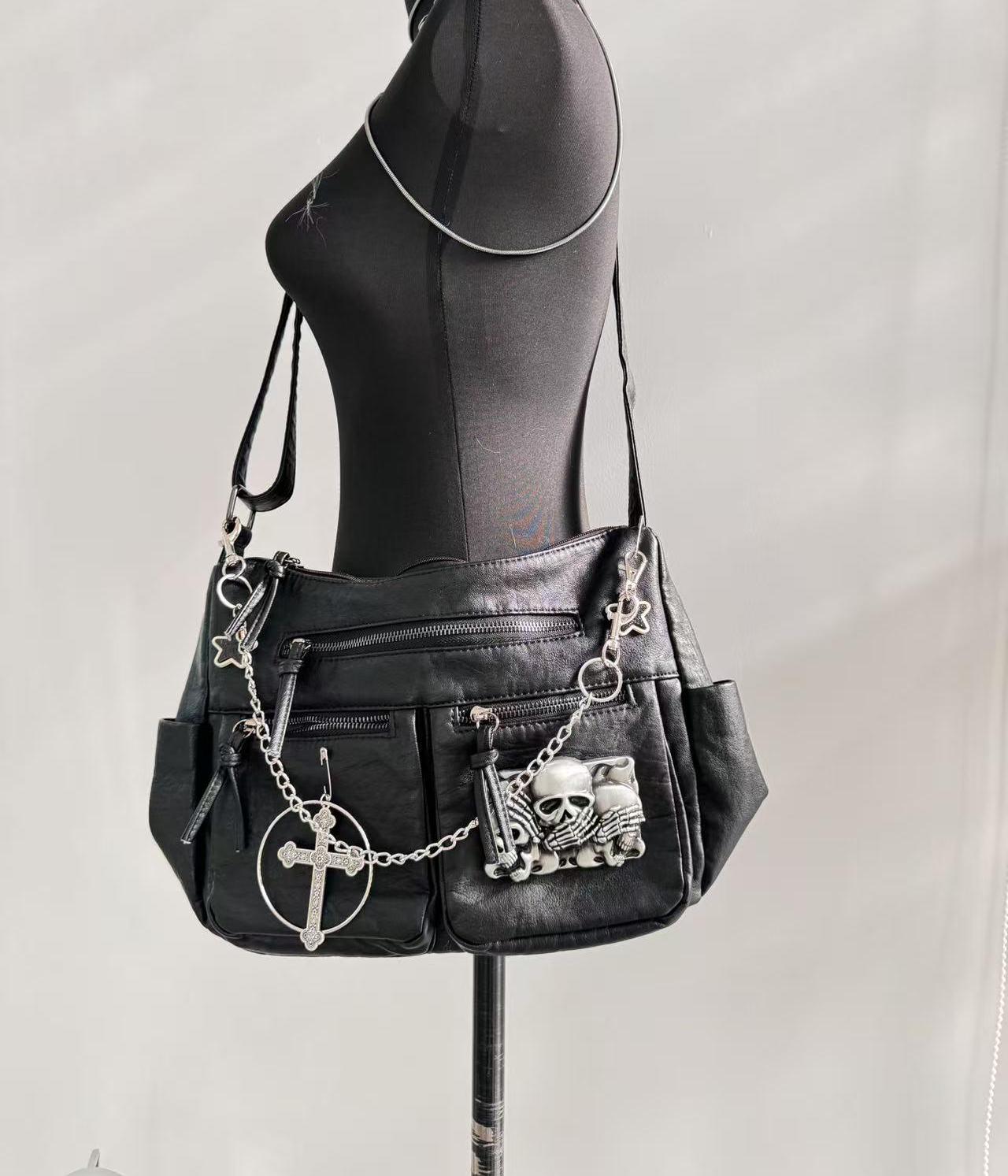 Unisex Goth Skull Messenger Bag Shoulder Bag Trendy Black