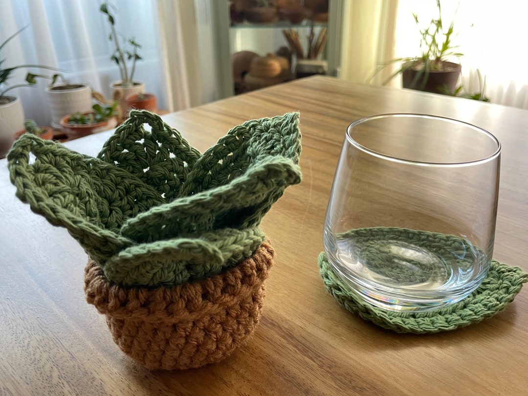 Leaf Crochet Coasters Set in a Pot, Instagram Viral, Crochet Leaf