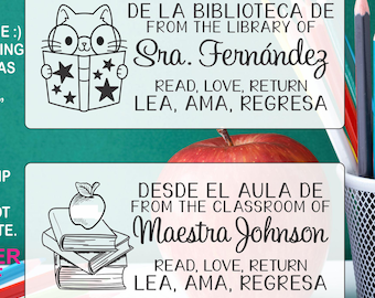 Spanish English Teacher Classroom Library Book Stamper: Cat Bilingual