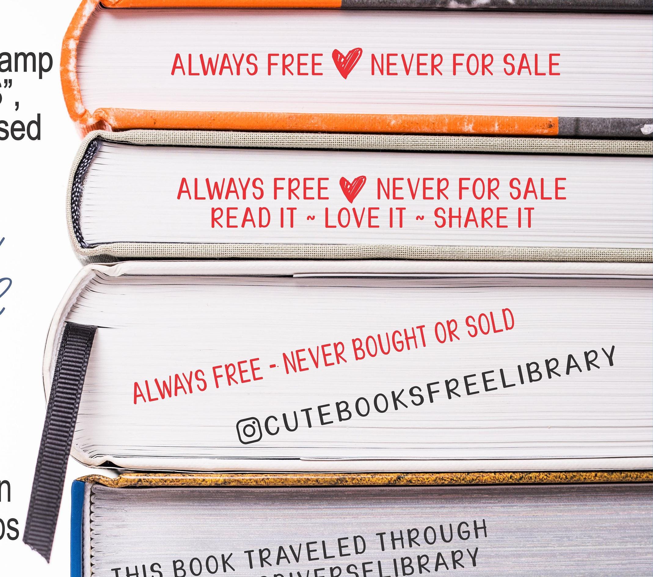 Lending Library Stamp, Always free never for sale, property of side pages endpage little stamp, return book small tiny library theft