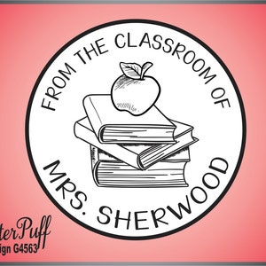 Custom Teacher Stamp Personalized Class Library of Stamp Classroom Books Stamper, Apple Teacher Gift, Book Rubber Stamp Self-inking image 3