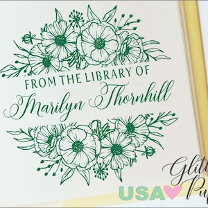 Library of Stamp Embosser Floral Flowers Botanical boho garden self ink embossing label personal book pages bookish plant mom gift for her