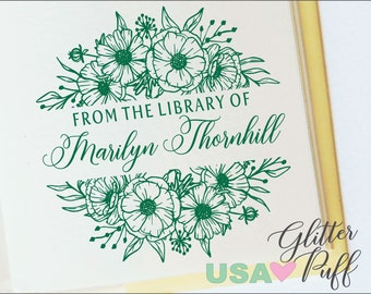 Library of Stamp Embosser Floral Flowers Botanical boho garden self ink embossing label personal book pages bookish plant mom gift for her