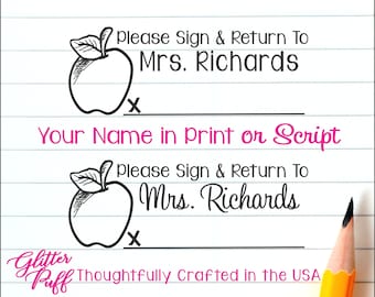 Please Sign and Return To Stamp - Teacher Stamp,  Elementary Classroom Lesson Plan Grading ,  Parent Teacher Rubber Stamper Self-inking