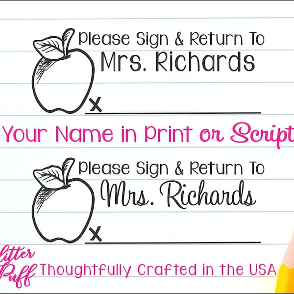 Please Sign and Return To Stamp - Teacher Stamp,  Elementary Classroom Lesson Plan Grading ,  Parent Teacher Rubber Stamper Self-inking