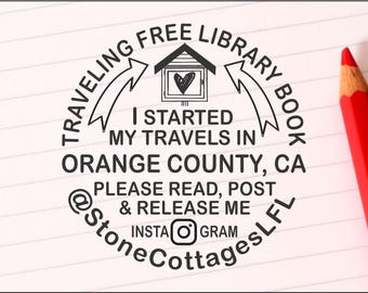 Custom Free Little Library Stamp, Traveling Book Exchange, Self-Inking