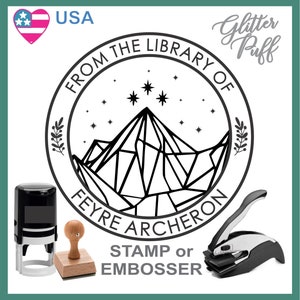 Library of Embosser Stamp, Night Court , Court of Thorns Roses, ACOTAR, Velaris ,Embossing Seal, Geometric polygonal mountain stars