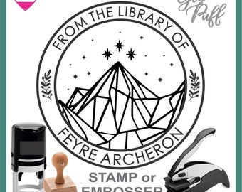 Library of Embosser Stamp, Night Court , Court of Thorns Roses, ACOTAR, Velaris ,Embossing Seal, Geometric polygonal mountain stars