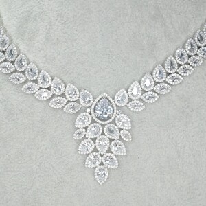 Silver Cz Bridal Necklace Earrings Set: American Diamond Jewelry
