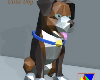Low Poly Dog Papercraft Template | 3D Geometric Model (Digital Download PDF)