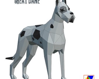 Low Poly Dane Papercraft Model, DIY Dog Decor (PDF Pattern)