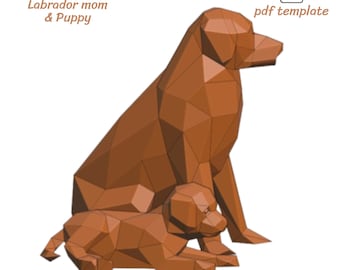 Modelo 3D de papel de mamá labrador y cachorro (PDF)