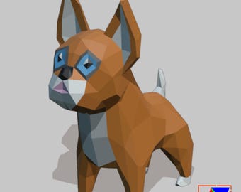 Low Poly French Bulldog Papercraft: 3D Geometric Dog Model (Digital Download)