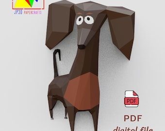Low Poly Dachshund Paper Craft: 3D Dog Model (PDF Template)