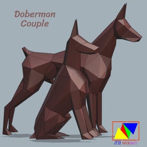 Dobermann-paar Papercraft: 3D Low Poly-model (pdf-download)