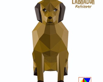 Labrador Retriever Paper craft, Digital Template, PDF download, Low Poly Dog