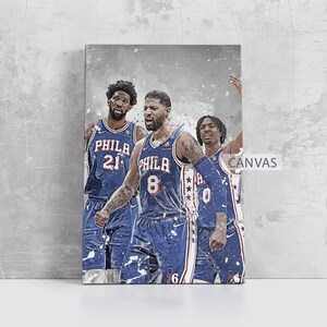 Philadelphia 76ers Trio Canvas Paul George Poster Basketball Wall Art NBA Framed Canvas Print Sports Gift Artwork Home Decor N42
