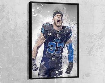 Aidan Hutchinson Canvas Detroit Lions Poster Football Wall Art NFL Framed Canvas Print Sports Gift Artwork Home Decor N62 Birthday Gift