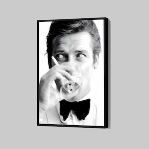 Roger Moore Canvas 007 James Bond Poster Classic Hollywood Wall Art Movie Star Framed Canvas Print Artwork Home Decor N211 Birthday Gift
