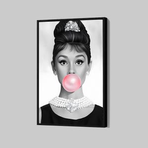 Audrey Hepburn Canvas Bubble Gum Poster Motivational Wall Art Iconic Pop Art Framed Canvas Print Artwork Home Decor N171 Birthday Gift