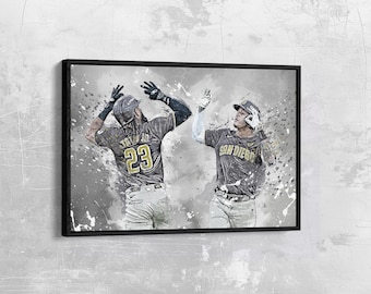 Fernando Tatis Jr and Manny Machado Canvas San Diego Padres Poster Baseball Wall Art MLB Framed Canvas Print Sports Gift N8 Birthday Gift