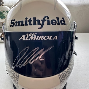 RARE*** Aric Almirola signed Smithfield autographed NASCAR helmet in !WHITE! from Pristine Auction