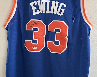 Camiseta de baloncesto autografiada por Patrick Ewing de los New York Knicks con QR-COA (talla XL, 696)