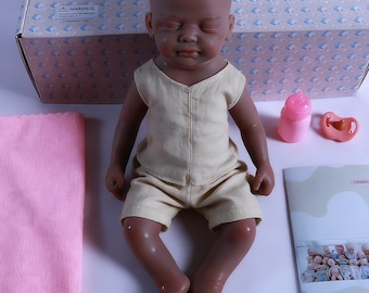 Full Body Silicone Reborn Baby Doll, 17.7" Brown Skin, Weighted Collectible Newborn Toy