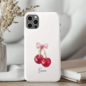 Personalized Coquette Cherry Phone Case, Girly Protective Case, Cute Gift Idea, iPhone 16 15 14 13 12 11 Pro Max Plus Samsung S24 S23 S22