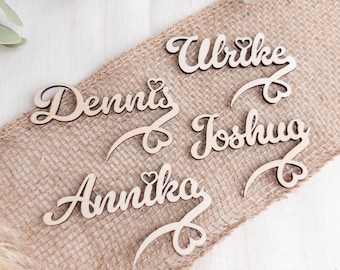Wooden name tag with heart | Place card for weddings and birthdays | Personalized | Glass name tag | Glass marker | 4 mm birch wood