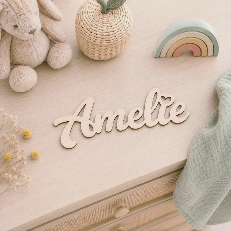 Personalized wooden lettering | Personalized nameplate made of birch plywood | Children's room decor | Door sign with name | 10, 20, 30 cm wide Geradlinig