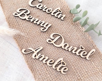 Namensschild Holz personalisiert | Platzkarte Hochzeit aus Holz | Tischkarte mit Namen | Holznamen Gastgeschenk Hochzeit