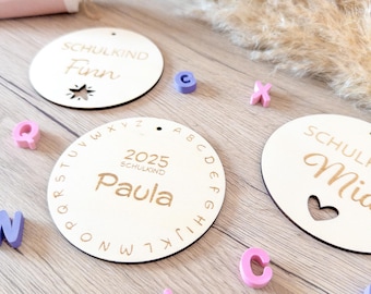 Personalized school cone pendant | with desired name | round wooden | school enrollment decoration | schoolchild 2025 | back-to-school gift | name tag