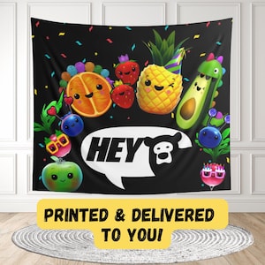 Hey Bear Sensory Backdrop with Logo and Birthday Dancing Fruit & Delivered to you FAST from USA| Hey Bear Birthday Decoration Event Banner