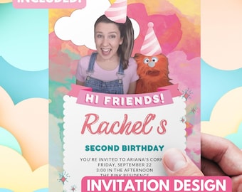 Ms Rachel First Birthday Party Invitation – Rainbow Pink Pastel Sweet Editable Canva Template – Personalized Digital Download Miss Rachel